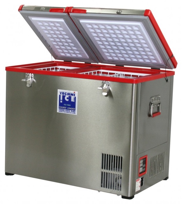 Techni Ice Stainless Steel Case Portable Car Fridge / Freezer 80L Dual